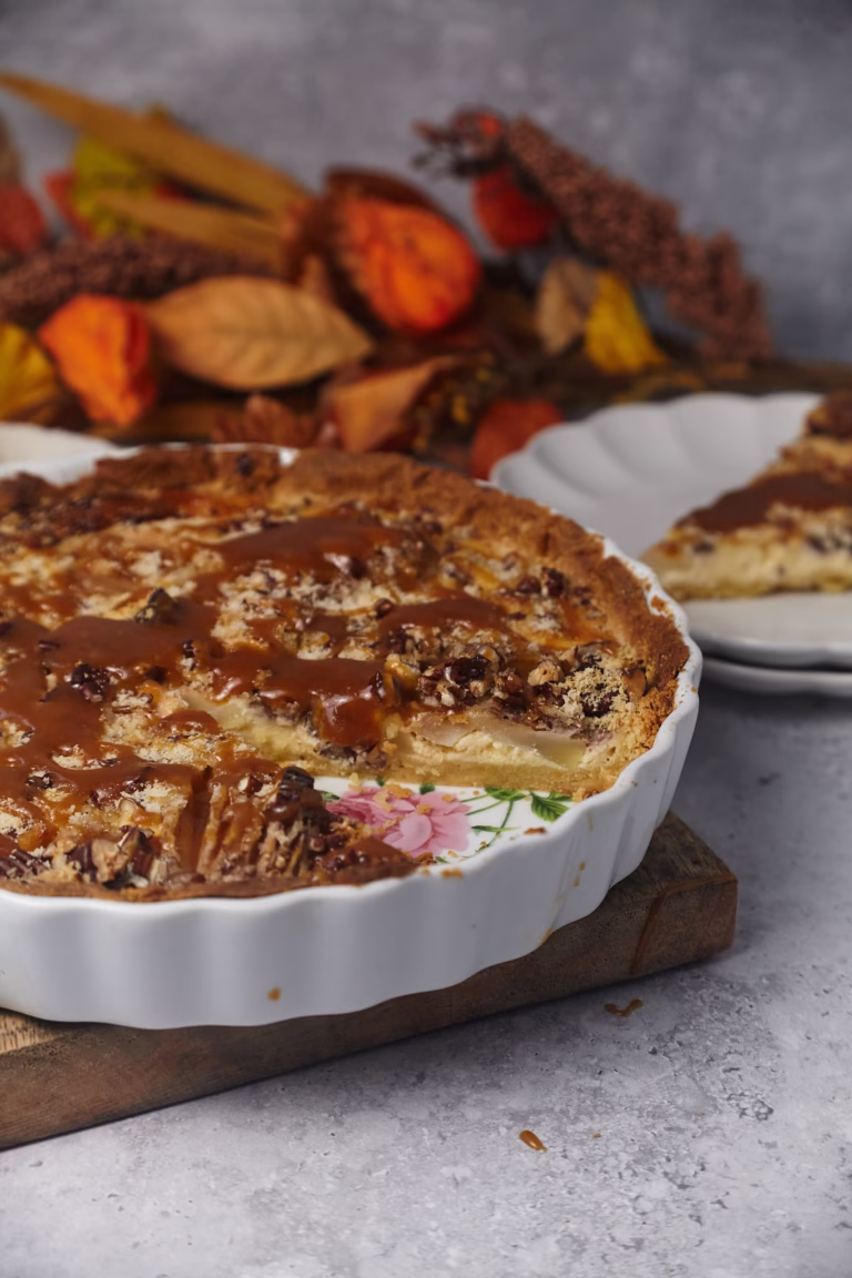 Pear and Cream Cheese Pie with Salted Caramel